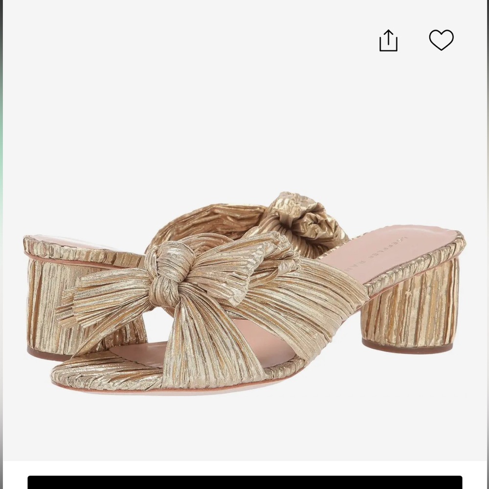 Loeffler Randall Gold Pleated Bow Block Heel Sandals